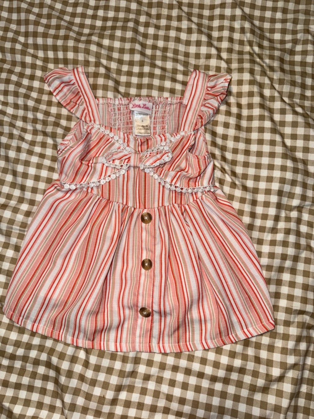 Little Lass Pink and Cream Striped Button-Front Sundress Top